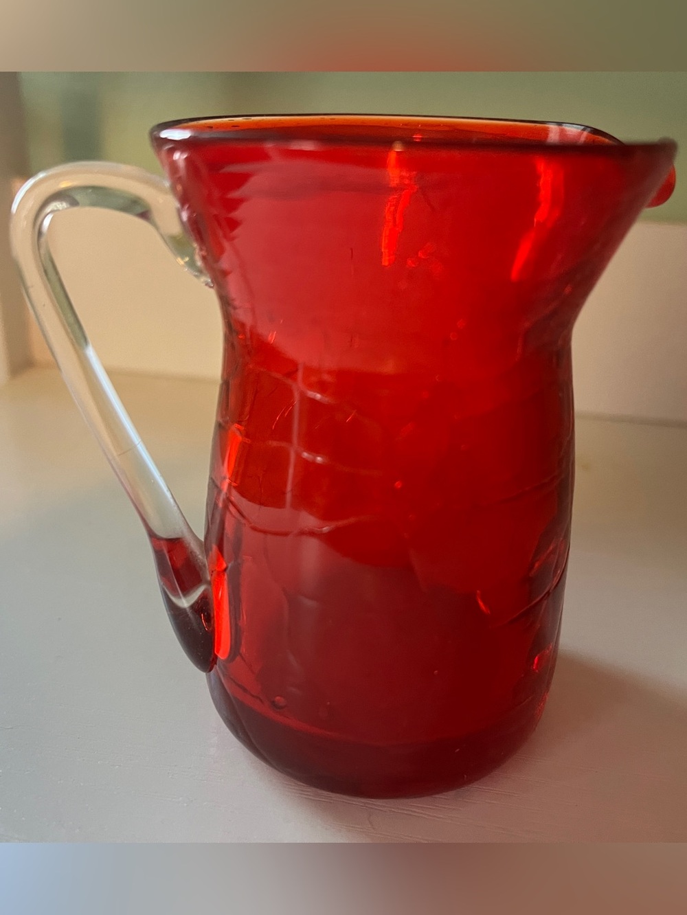 Red Glass Pitcher with Clear Handle - Stylish Home Dining Accent